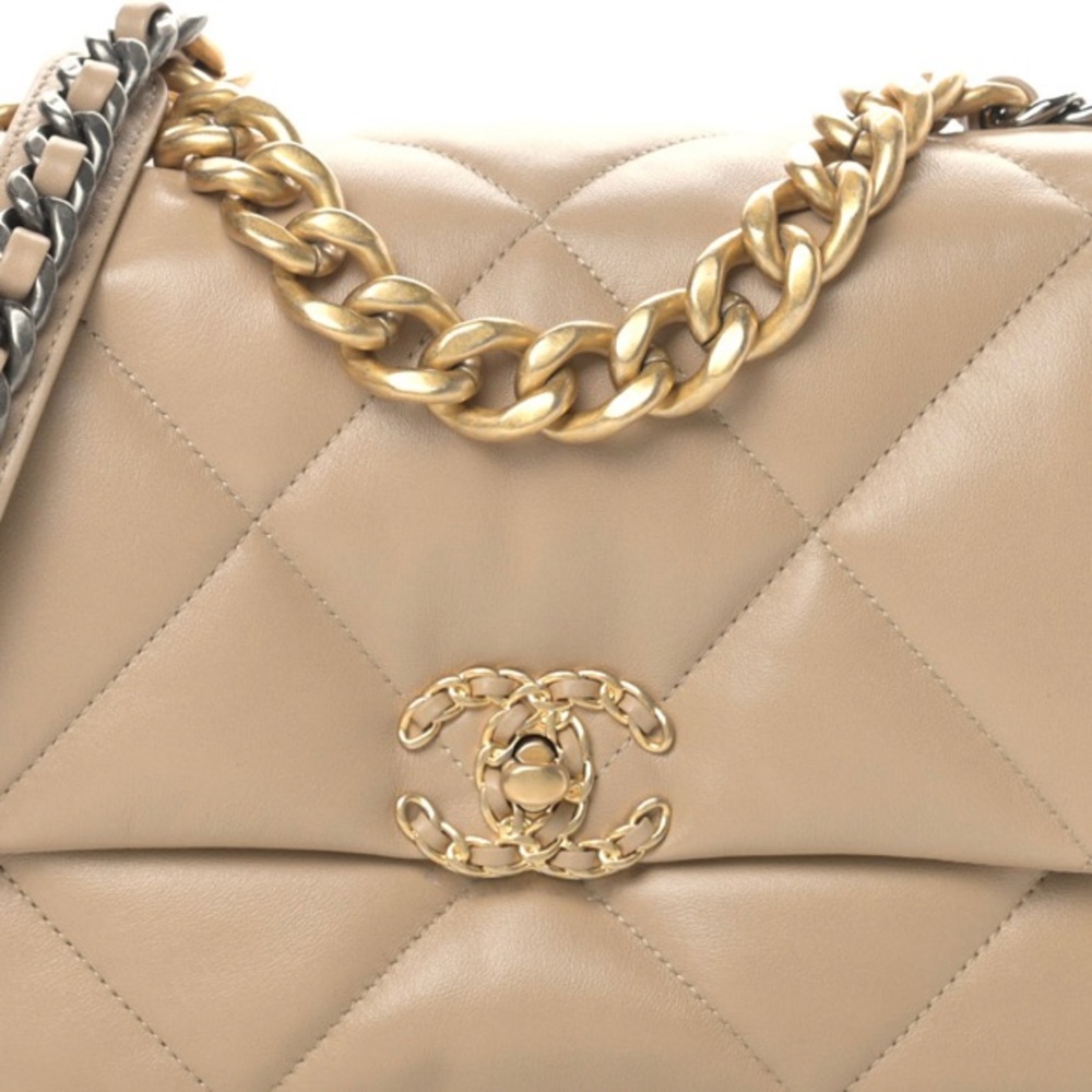 Chanel 19 Large Lambskin Beige Tan New In Box 100% authentic